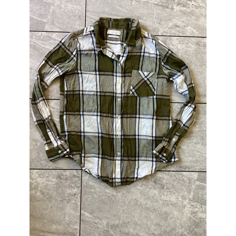 Lucky Brand Womens Classic Fit Plaid Button Down Shirt Olive Green White Medium